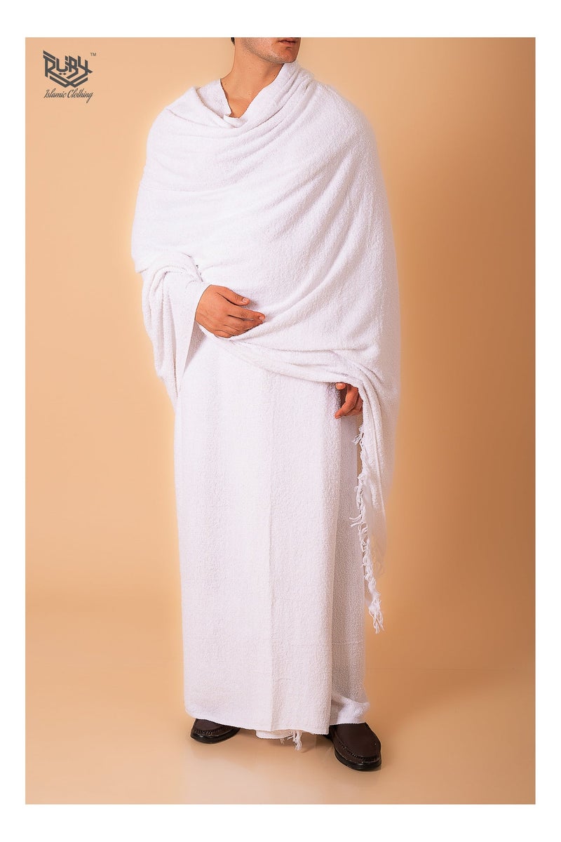 RUBY ISLAMIC CLOTHING Ihram Towel - 2-Piece Islamic Men's Towel - Soft Ihram Ahram Ehram Towel - Absorbent Ritual Towel - Hygienic Pilgrimage Towel - Comfortable Hajj Towels - Lightweight Umrah Essentials – White - Image 3